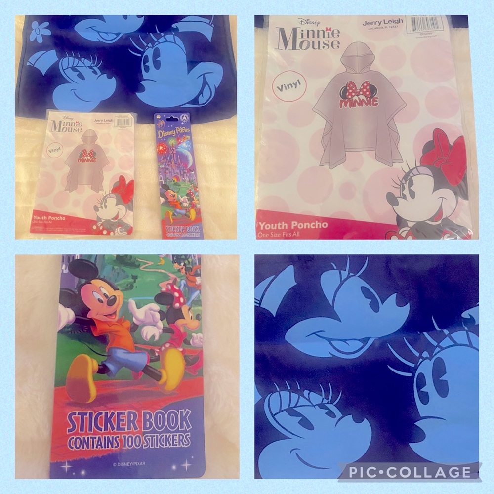 Disney bundle! tote, 100 Disney sticker book and Minnie Mouse youth poncho!